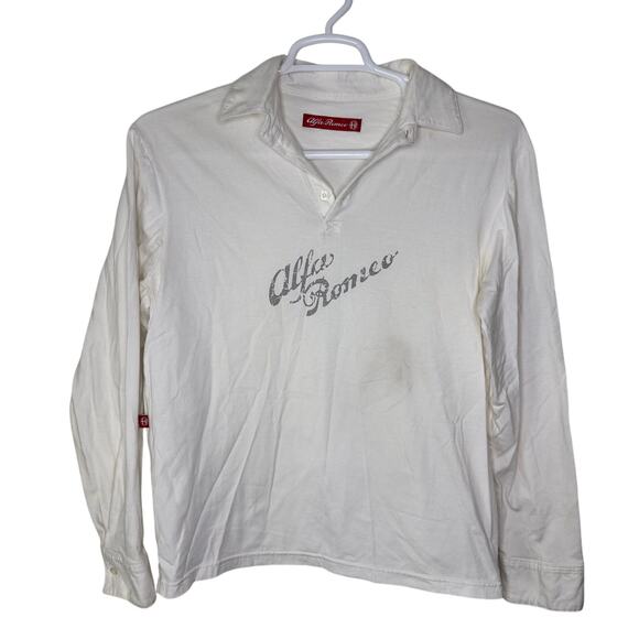 Vintage Alfa Romeo Polo Shirt Men's Medium‎ White Rugby Long Sleeve Racing Car